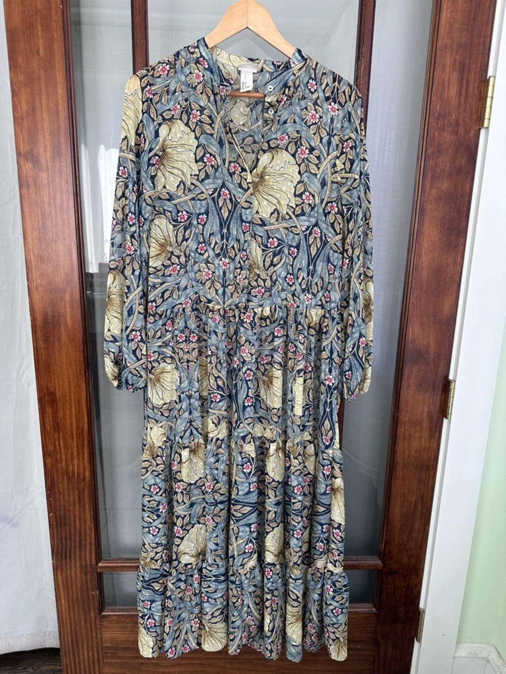 Morris & Co. x‎ H&M Blue/Teal/Chartreuse Sheer Paisley Midi Tiered Dress 6